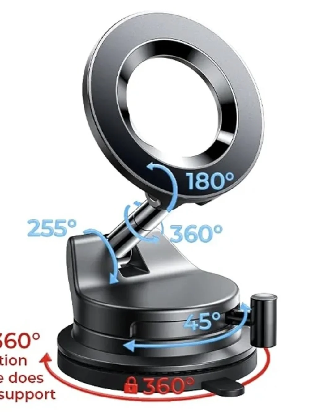 Car Monunt 360° Adjustable Black Phone Ring & Suction Mount
